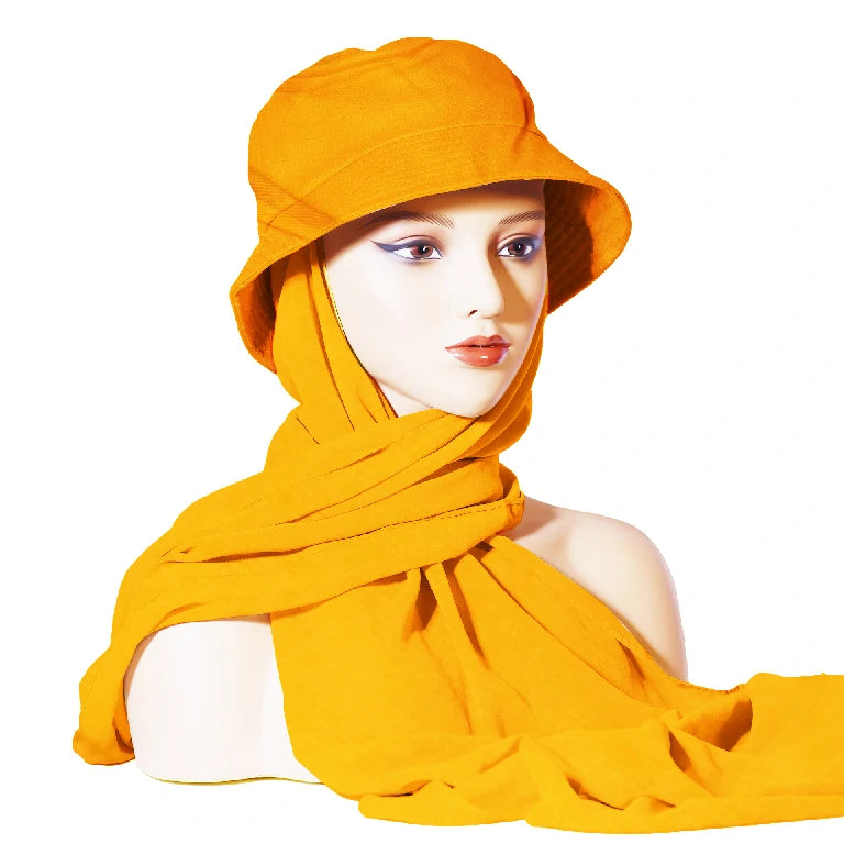 Wholesale Chiffon Bucket Hat Hijab Attached Long Scarf Instant Muslim Headscarf