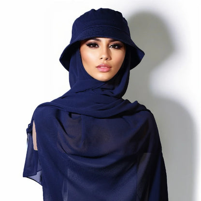 Wholesale Chiffon Bucket Hat Hijab Attached Long Scarf Instant Muslim Headscarf