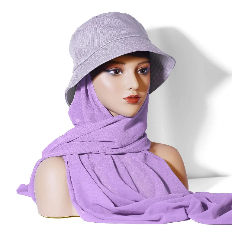 Wholesale Chiffon Bucket Hat Hijab Attached Long Scarf Instant Muslim Headscarf