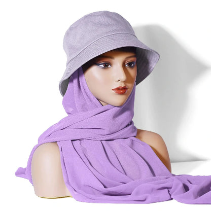 Wholesale Chiffon Bucket Hat Hijab Attached Long Scarf Instant Muslim Headscarf