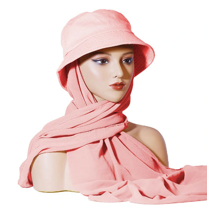 Wholesale Chiffon Bucket Hat Hijab Attached Long Scarf Instant Muslim Headscarf