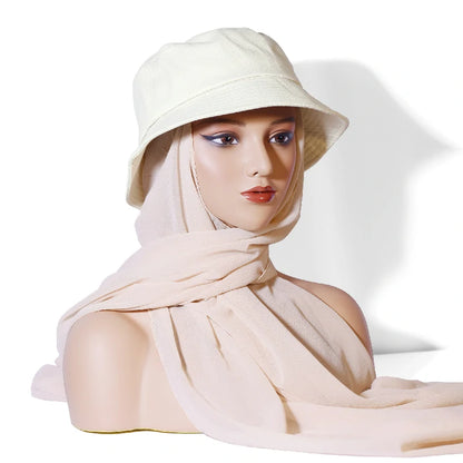 Wholesale Chiffon Bucket Hat Hijab Attached Long Scarf Instant Muslim Headscarf