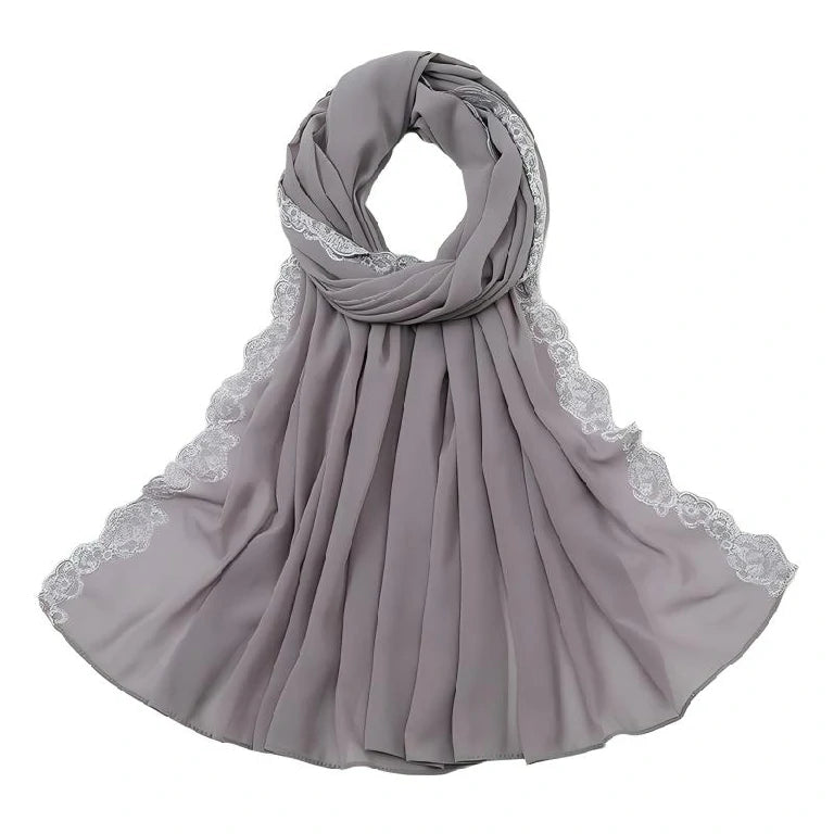 Wholesale Chiffon Hijab Fancy Lace Edge Premium Embroidered Scarf