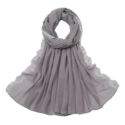 Wholesale Chiffon Hijab Fancy Lace Edge Premium Embroidered Scarf