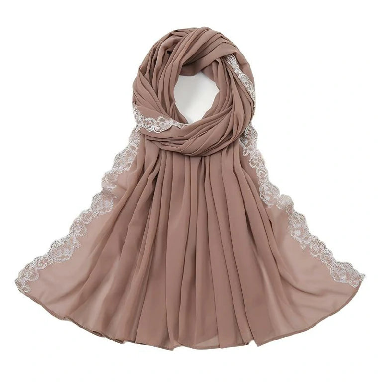 Wholesale Chiffon Hijab Fancy Lace Edge Premium Embroidered Scarf