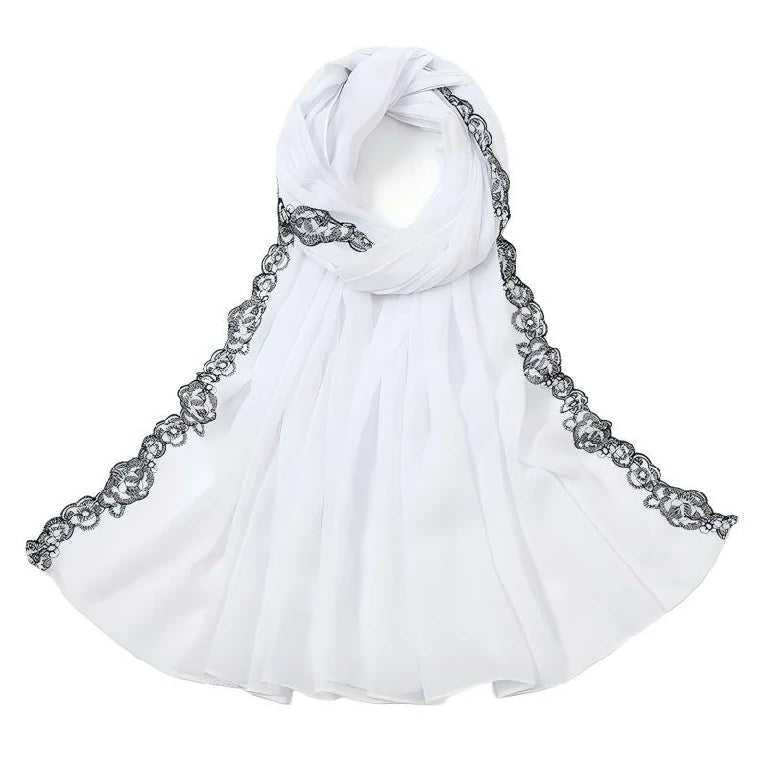 Wholesale Chiffon Hijab Fancy Lace Edge Premium Embroidered Scarf
