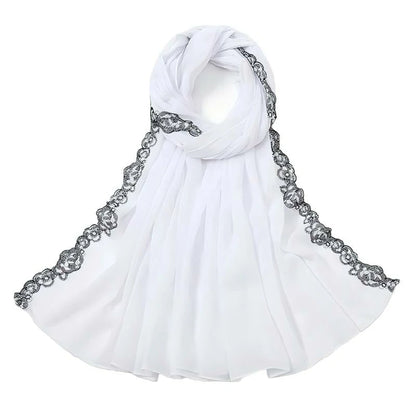 Wholesale Chiffon Hijab Fancy Lace Edge Premium Embroidered Scarf