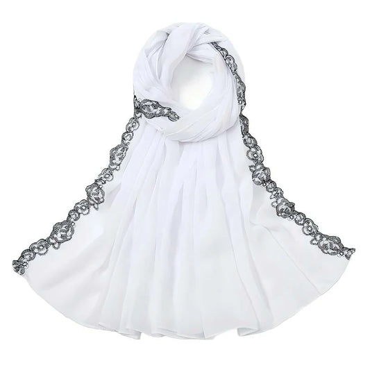 Wholesale Chiffon Hijab Fancy Lace Edge Premium Embroidered Scarf