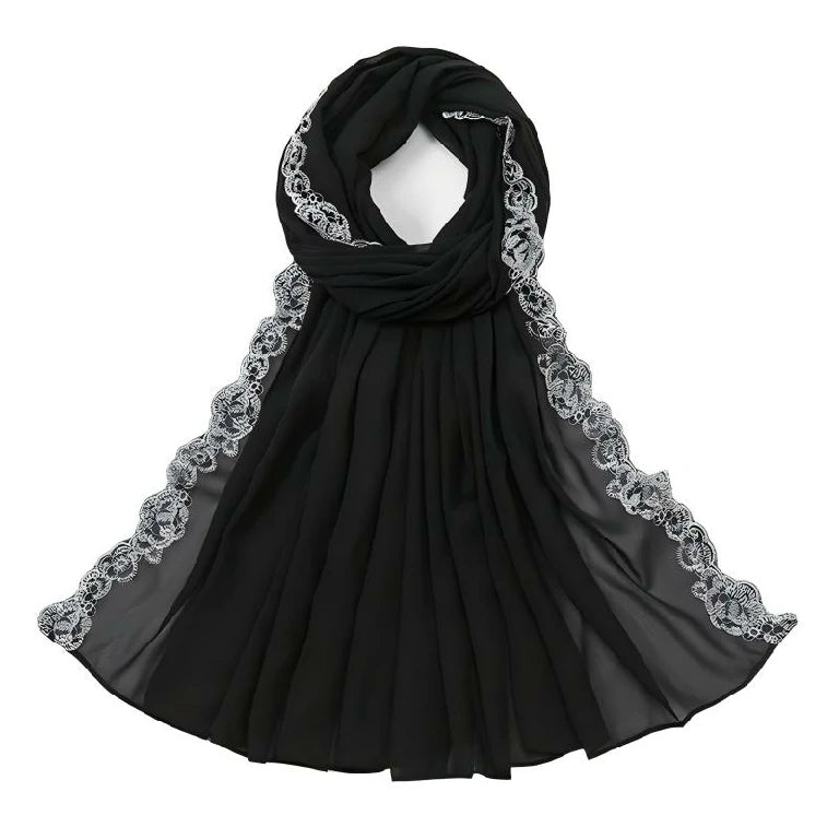 Wholesale Chiffon Hijab Fancy Lace Edge Premium Embroidered Scarf