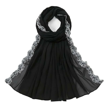 Wholesale Chiffon Hijab Fancy Lace Edge Premium Embroidered Scarf