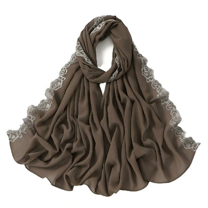 Wholesale Chiffon Hijab Fancy Lace Edge Premium Embroidered Scarf