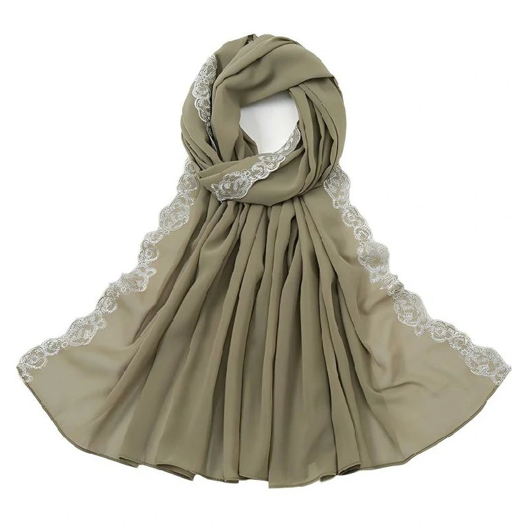 Wholesale Chiffon Hijab Fancy Lace Edge Premium Embroidered Scarf