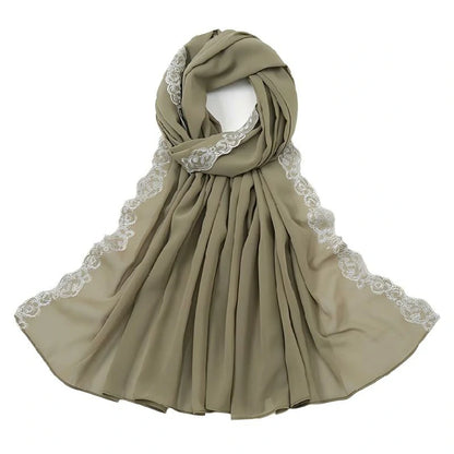 Wholesale Chiffon Hijab Fancy Lace Edge Premium Embroidered Scarf