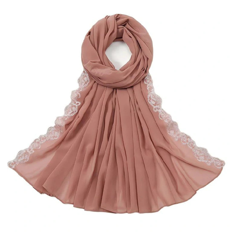 Wholesale Chiffon Hijab Fancy Lace Edge Premium Embroidered Scarf