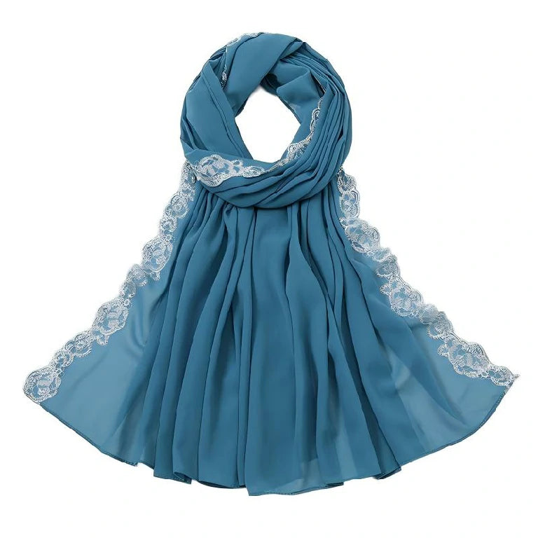 Wholesale Chiffon Hijab Fancy Lace Edge Premium Embroidered Scarf