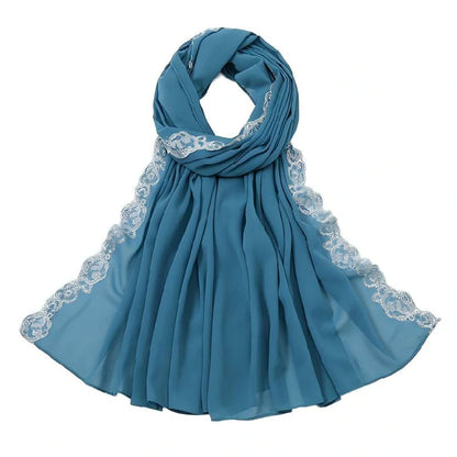 Wholesale Chiffon Hijab Fancy Lace Edge Premium Embroidered Scarf