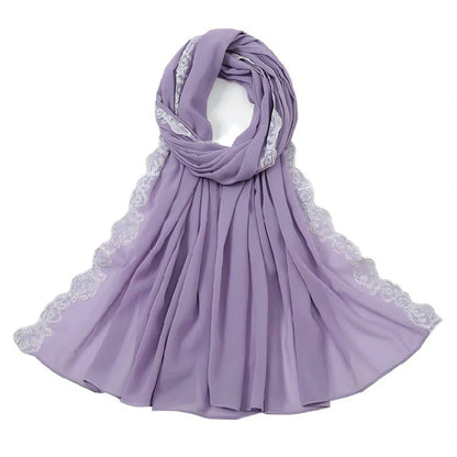 Wholesale Chiffon Hijab Fancy Lace Edge Premium Embroidered Scarf