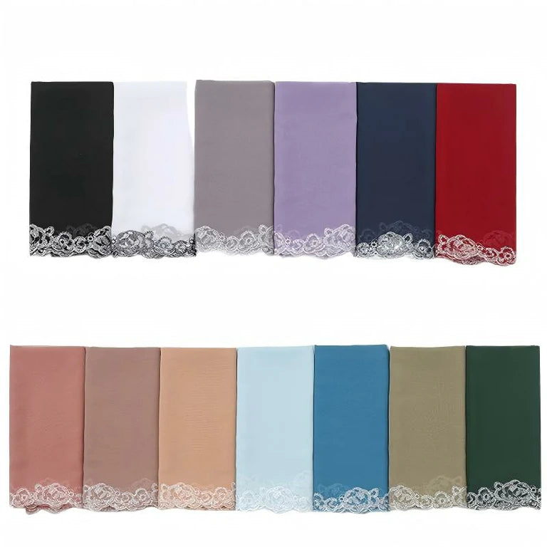 Wholesale Chiffon Hijab Fancy Lace Edge Premium Embroidered Scarf