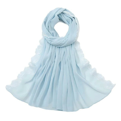 Wholesale Chiffon Hijab Fancy Lace Edge Premium Embroidered Scarf