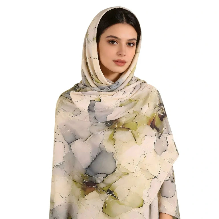 Wholesale Cracked Marble Print Chiffon Hijab Scarf Women Soft Lightweight Muslim Headscarf Shawl