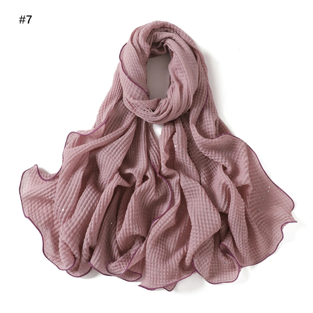 Wholesale Crinkle Hijab Sequins Contrasting Trim Lightweight Chiffon Scarf Shawl