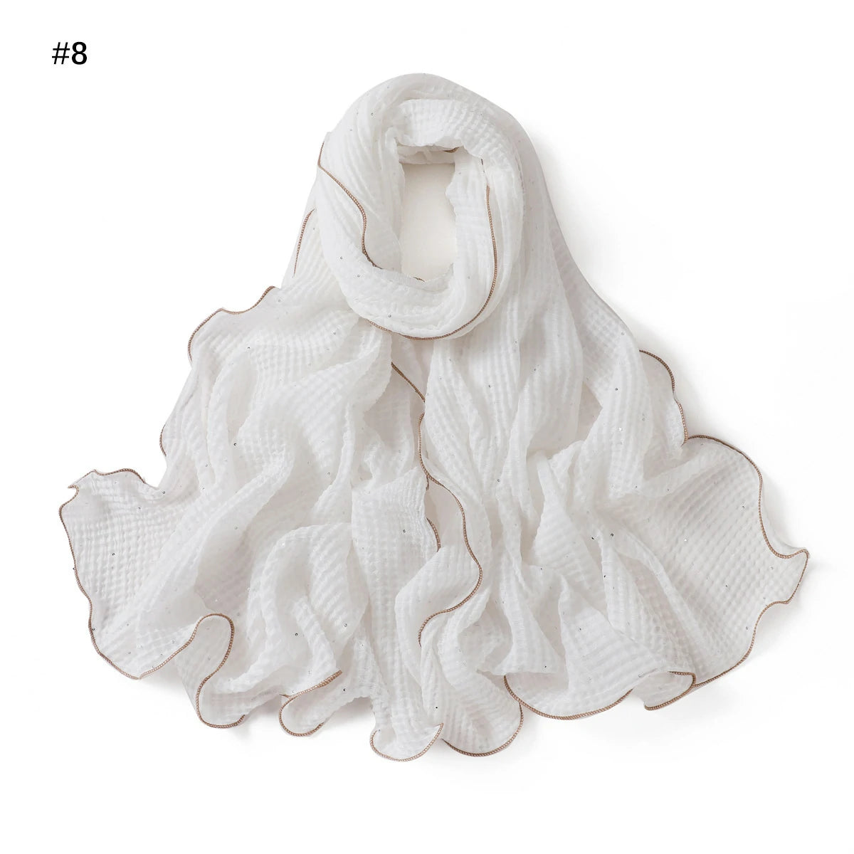 Wholesale Crinkle Hijab Sequins Contrasting Trim Lightweight Chiffon Scarf Shawl