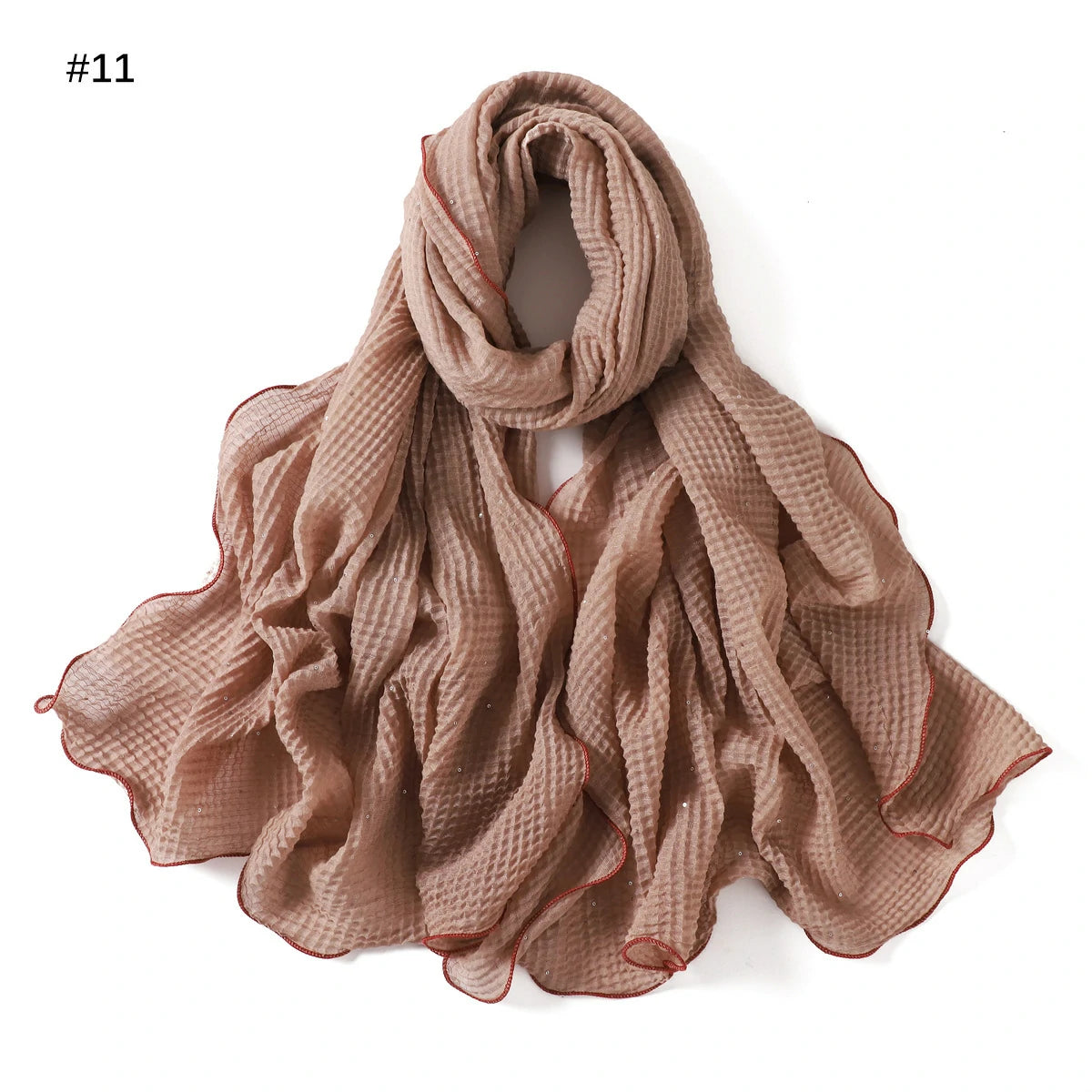 Wholesale Crinkle Hijab Sequins Contrasting Trim Lightweight Chiffon Scarf Shawl