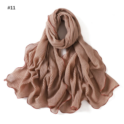 Wholesale Crinkle Hijab Sequins Contrasting Trim Lightweight Chiffon Scarf Shawl