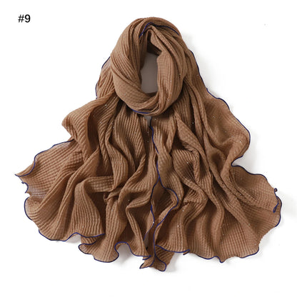 Wholesale Crinkle Hijab Sequins Contrasting Trim Lightweight Chiffon Scarf Shawl