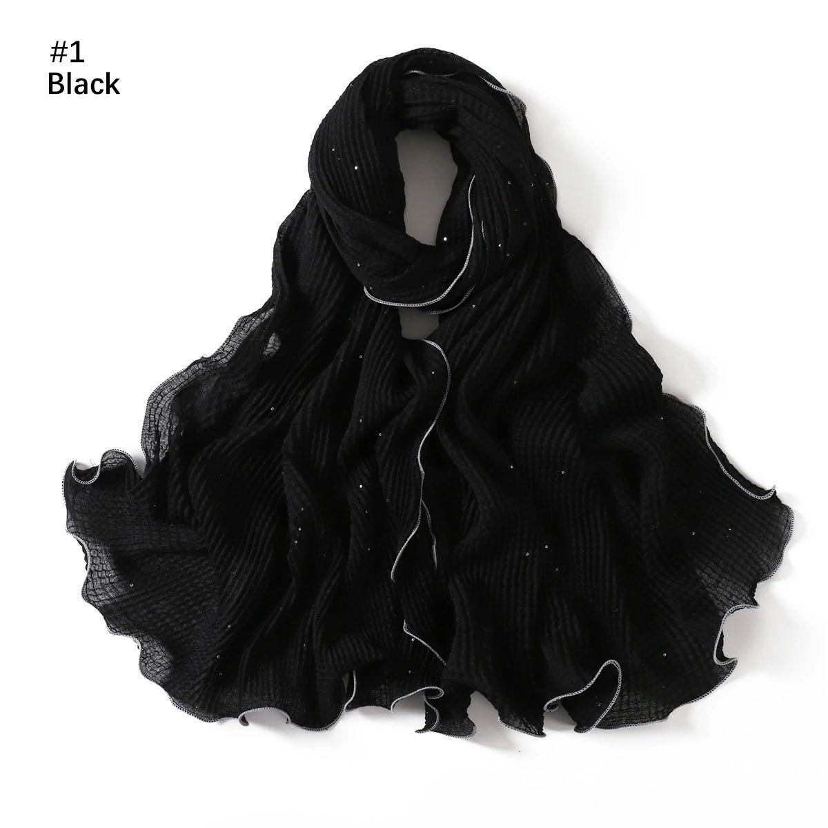 Wholesale Crinkle Hijab Sequins Contrasting Trim Lightweight Chiffon Scarf Shawl
