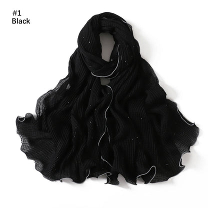 Wholesale Crinkle Hijab Sequins Contrasting Trim Lightweight Chiffon Scarf Shawl