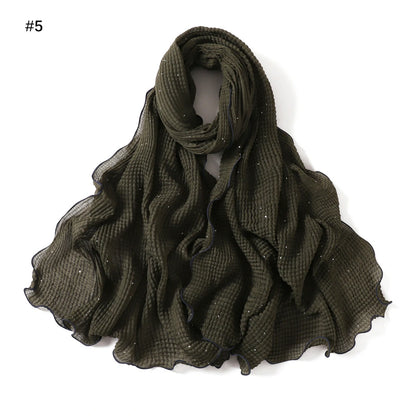 Wholesale Crinkle Hijab Sequins Contrasting Trim Lightweight Chiffon Scarf Shawl