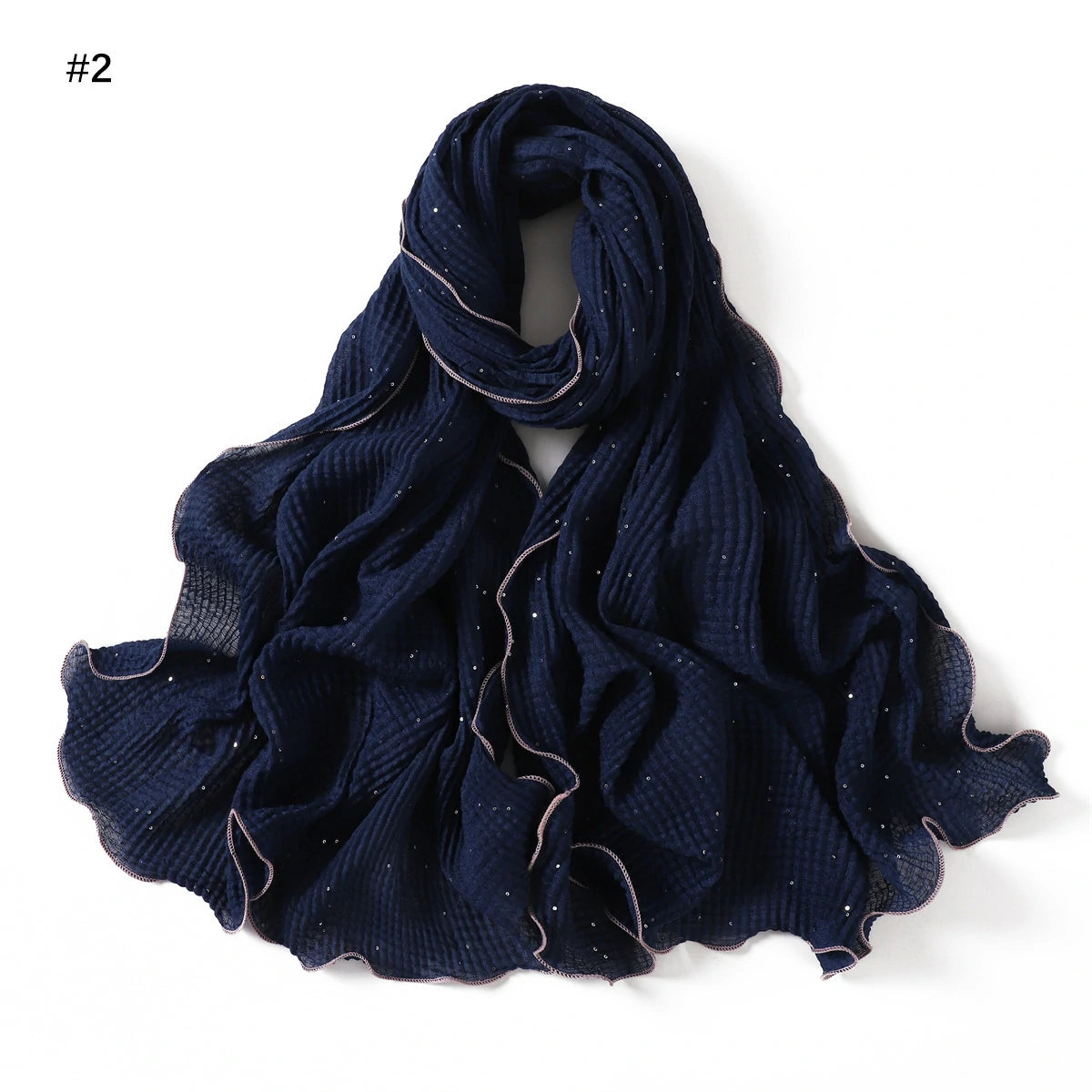 Wholesale Crinkle Hijab Sequins Contrasting Trim Lightweight Chiffon Scarf Shawl