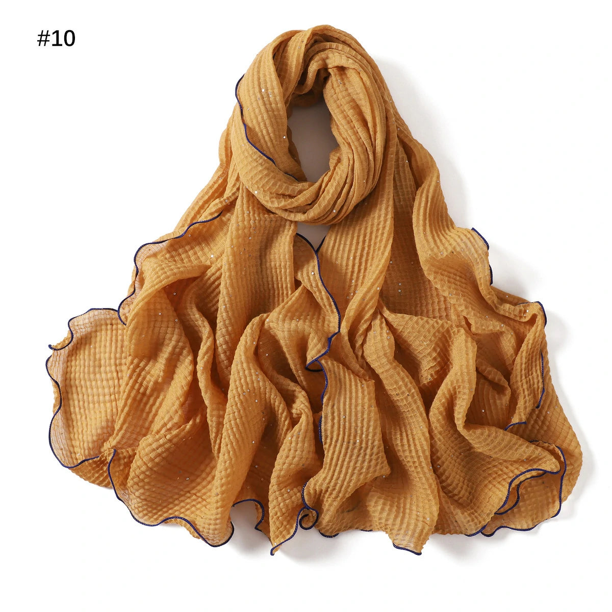 Wholesale Crinkle Hijab Sequins Contrasting Trim Lightweight Chiffon Scarf Shawl