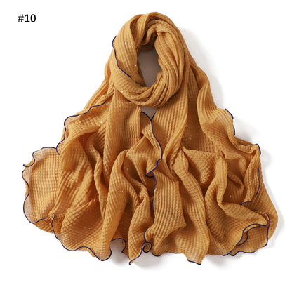 Wholesale Crinkle Hijab Sequins Contrasting Trim Lightweight Chiffon Scarf Shawl