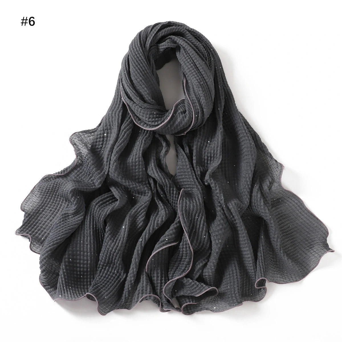 Wholesale Crinkle Hijab Sequins Contrasting Trim Lightweight Chiffon Scarf Shawl