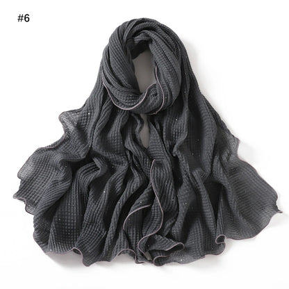 Wholesale Crinkle Hijab Sequins Contrasting Trim Lightweight Chiffon Scarf Shawl