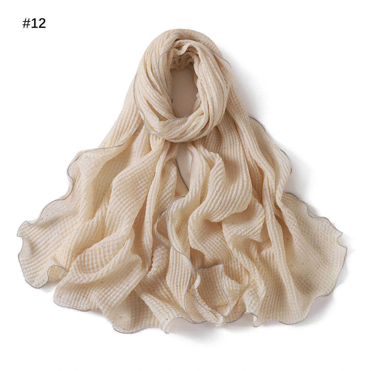 Wholesale Crinkle Hijab Sequins Contrasting Trim Lightweight Chiffon Scarf Shawl