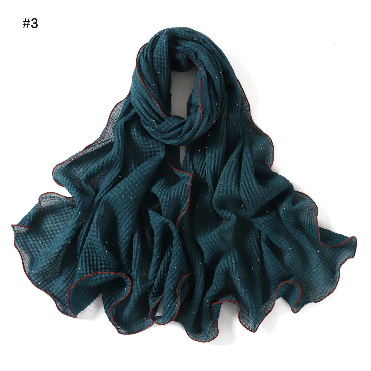 Wholesale Crinkle Hijab Sequins Contrasting Trim Lightweight Chiffon Scarf Shawl