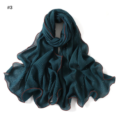 Wholesale Crinkle Hijab Sequins Contrasting Trim Lightweight Chiffon Scarf Shawl