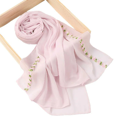 Wholesale Elegant Chiffon Hijab Floral Embroidery Edge Lightweight Modest