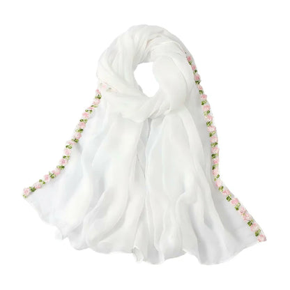 Wholesale Elegant Chiffon Hijab Floral Embroidery Edge Lightweight Modest