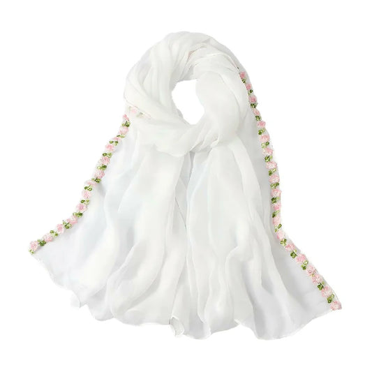 Wholesale Elegant Chiffon Hijab Floral Embroidery Edge Lightweight Modest