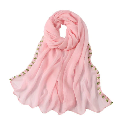 Wholesale Elegant Chiffon Hijab Floral Embroidery Edge Lightweight Modest