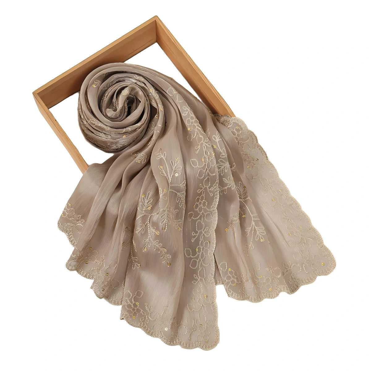 Wholesale Elegant Floral Premium Embroidered Hijab with Sequins