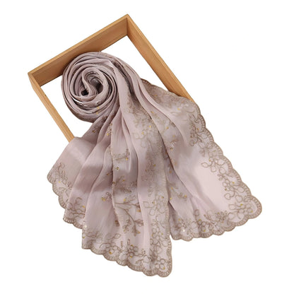Wholesale Elegant Floral Premium Embroidered Hijab with Sequins