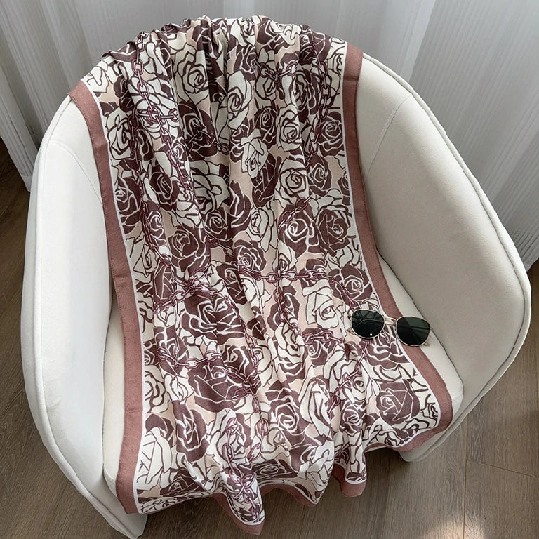 Wholesale Elegant Rose Chain Pattern Large Silk Scarf Multi Color Fashion Scarf for Women