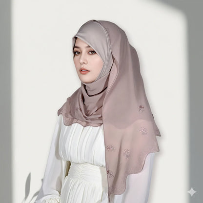 Wholesale Embroidered Flower Lightweight Shell Edge Scarf Muslim Hijab