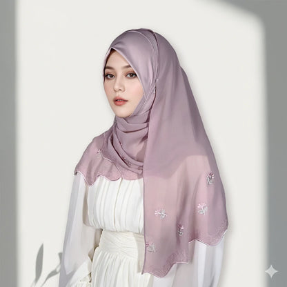 Wholesale Embroidered Flower Lightweight Shell Edge Scarf Muslim Hijab