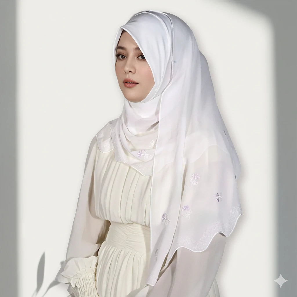Wholesale Embroidered Flower Lightweight Shell Edge Scarf Muslim Hijab